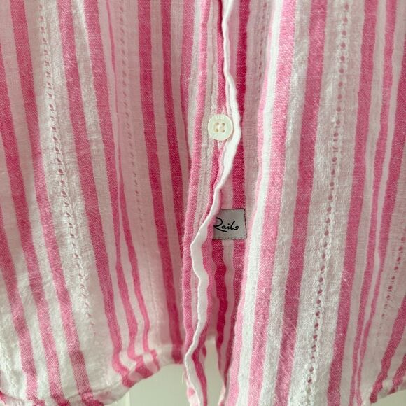 RAILS | Pink and white Charli Button down linen blend shirt | size Medium - Picture 3 of 6